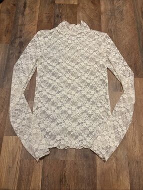 Urban Outfitters White Floral Lace Mock Neck Long Sleeve Top
